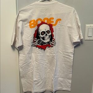 Bones White Short-Sleeve Graphic Tee with Skull Back